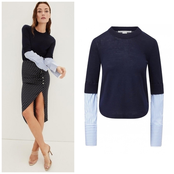 Veronica Beard Roscoe Mixed Media Sweater In Navy - Picture 1 of 8